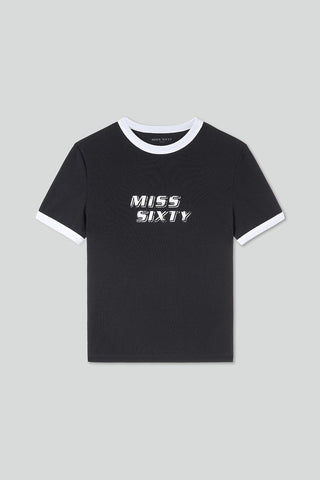 Crew Neck Colour Contrast Printed T-Shirt