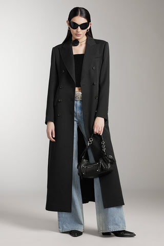 Peaked Lapel Long Trench Coat