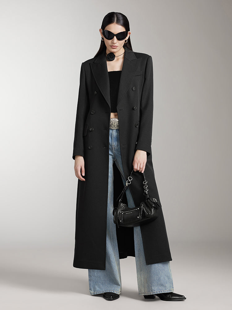 Peaked Lapel Long Trench Coat