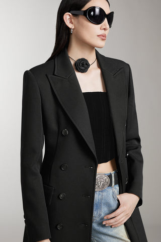 Peaked Lapel Long Trench Coat