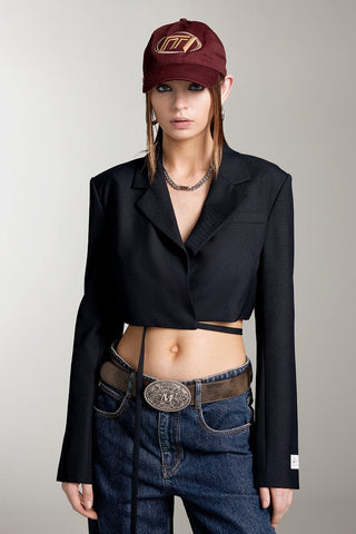 Cropped Woolen Jacket With Lace-Up