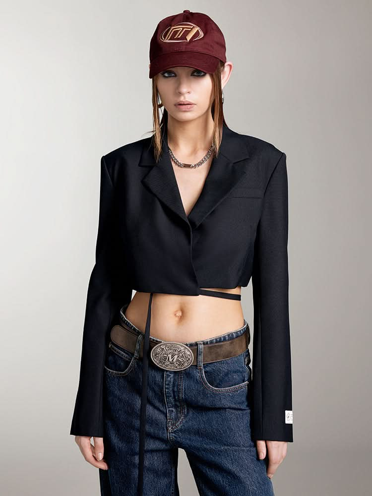 Cropped Woolen Jacket With Lace-Up