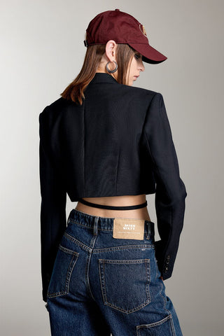 Cropped Woolen Jacket With Lace-Up