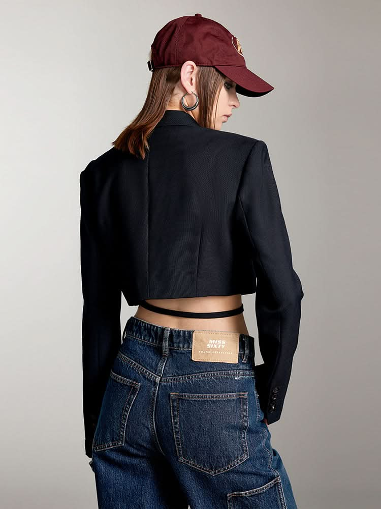 Cropped Woolen Jacket With Lace-Up