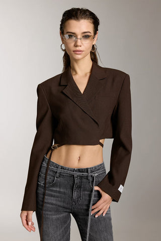 Cropped Woolen Jacket With Lace-Up