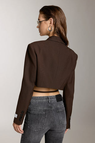 Cropped Woolen Jacket With Lace-Up