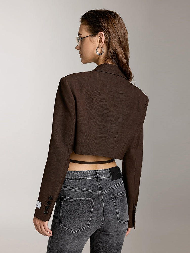 Cropped Woolen Jacket With Lace-Up