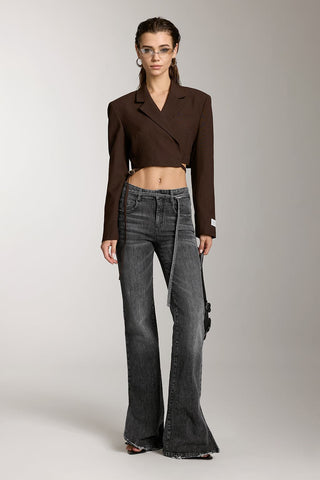 Cropped Woolen Jacket With Lace-Up