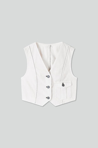 V-Neck Off-White Denim Vest