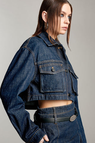 Cargo Style Denim Jacket With Pockets