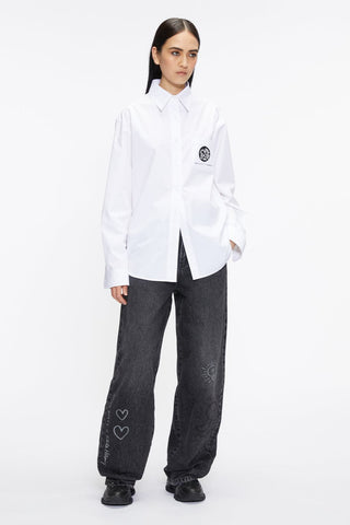 Miss Sixty X Keith Haring Capsule Collection Relaxed Long Shirt With Embroidered Medallion