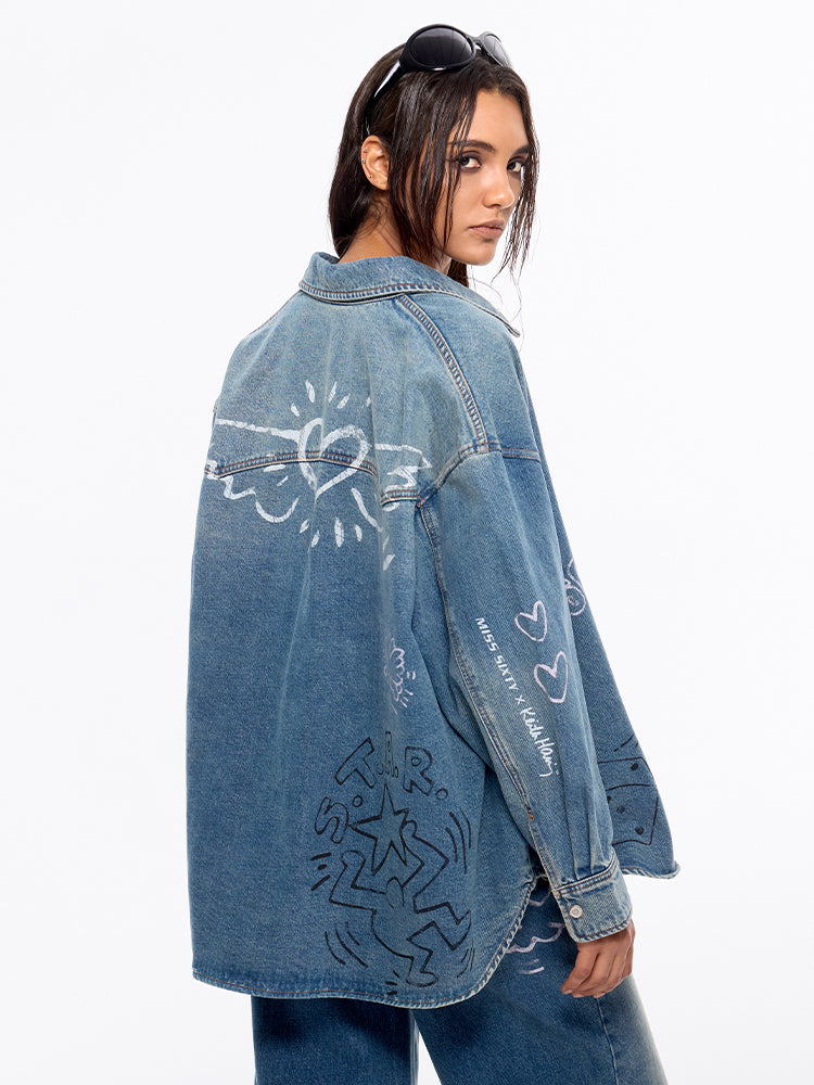 Miss Sixty X Keith Haring Capsule Collection Vintage Denim Printed Shirt