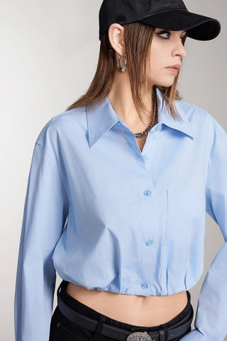 Lapel-Collar Long Sleeves Cropped Shirt