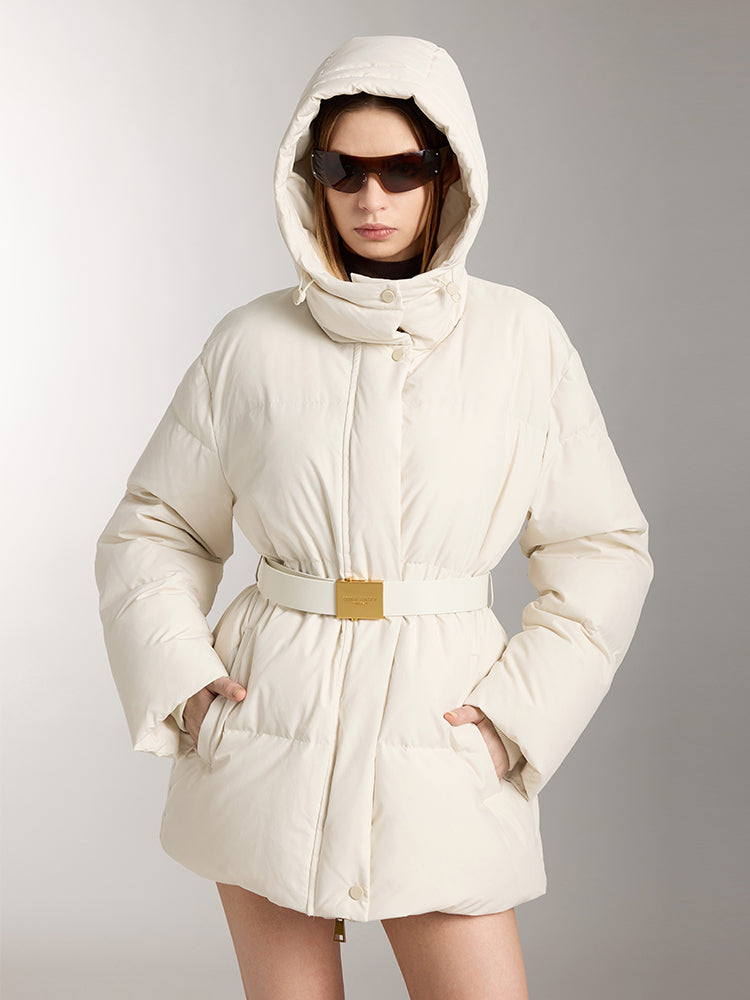 Hooded Double Zipper Down Jacket