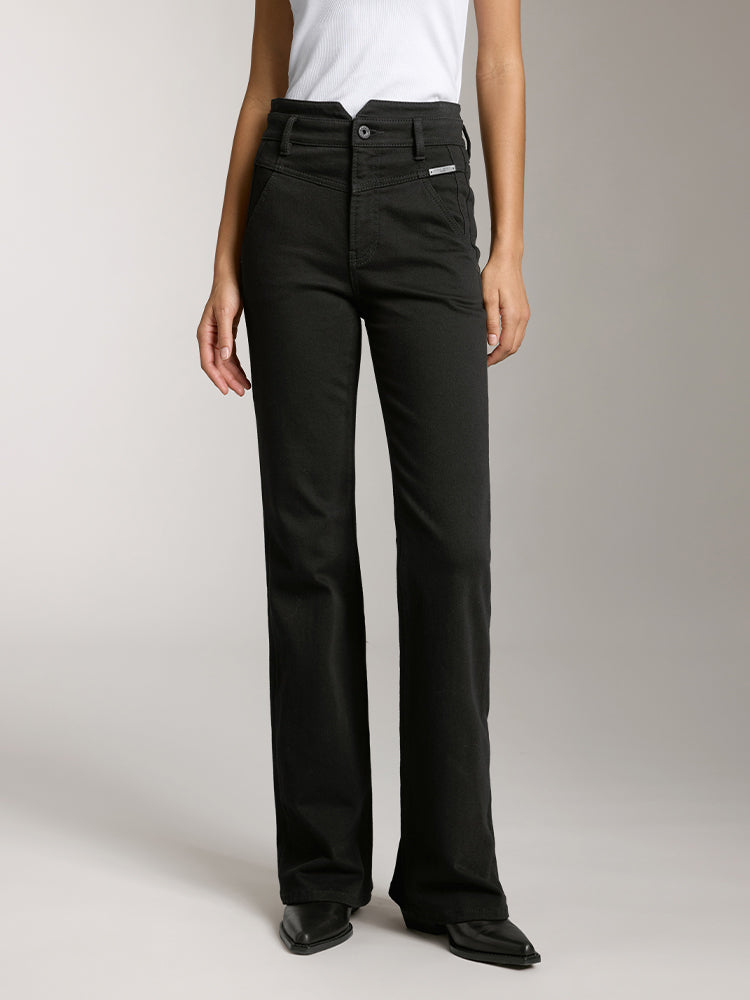 V-Shaped High Waisted Flared Jeans