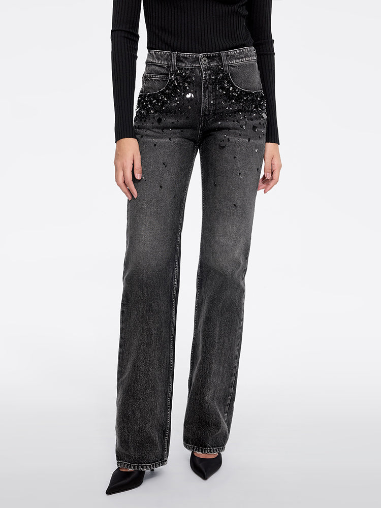 Beaded Straight Leg Jeans