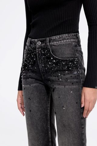 Beaded Straight Leg Jeans