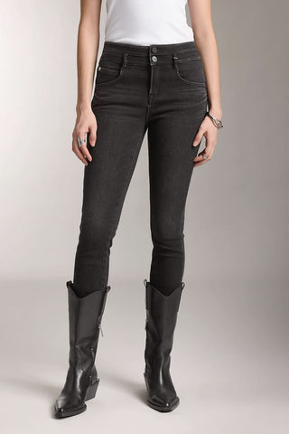 Double Button Jeans In Black And Grey Colour