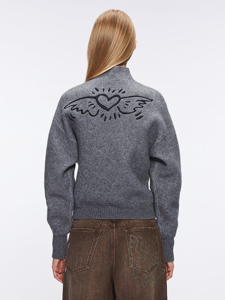 Miss Sixty X Keith Haring Capsule Collection Mock Turtleneck Sweater In Gray