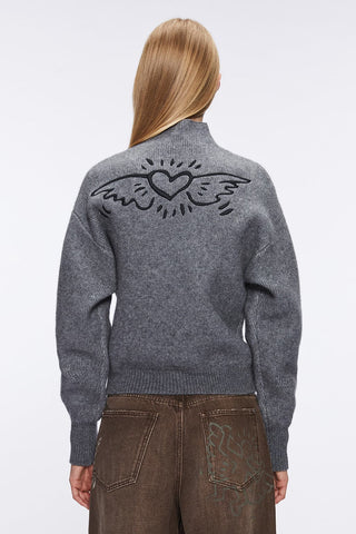 Miss Sixty X Keith Haring Capsule Collection Mock Turtleneck Sweater In Gray