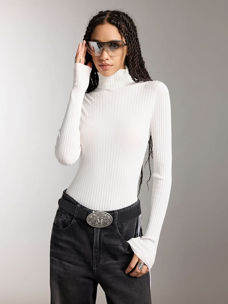 High Collar Slim Fit Knit Top