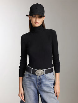 High Collar Slim Fit Knit Top