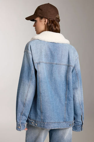 Detachable Faux Fur Collar Denim Jacket