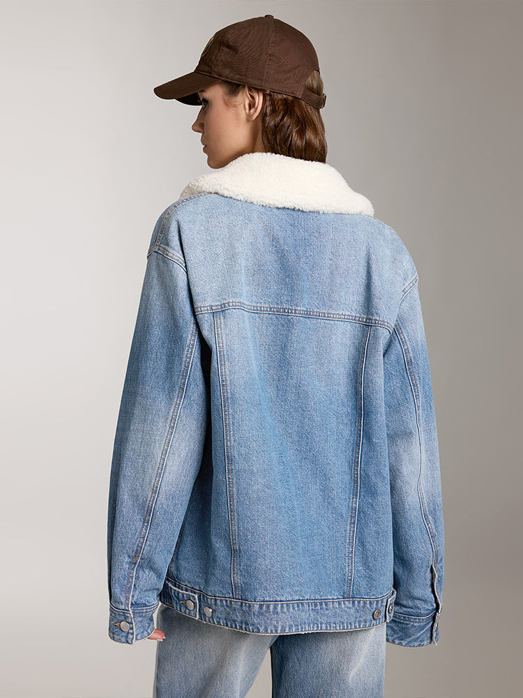 Detachable Faux Fur Collar Denim Jacket