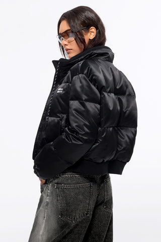 Flannel Neck Drawstring Puffy Jacket