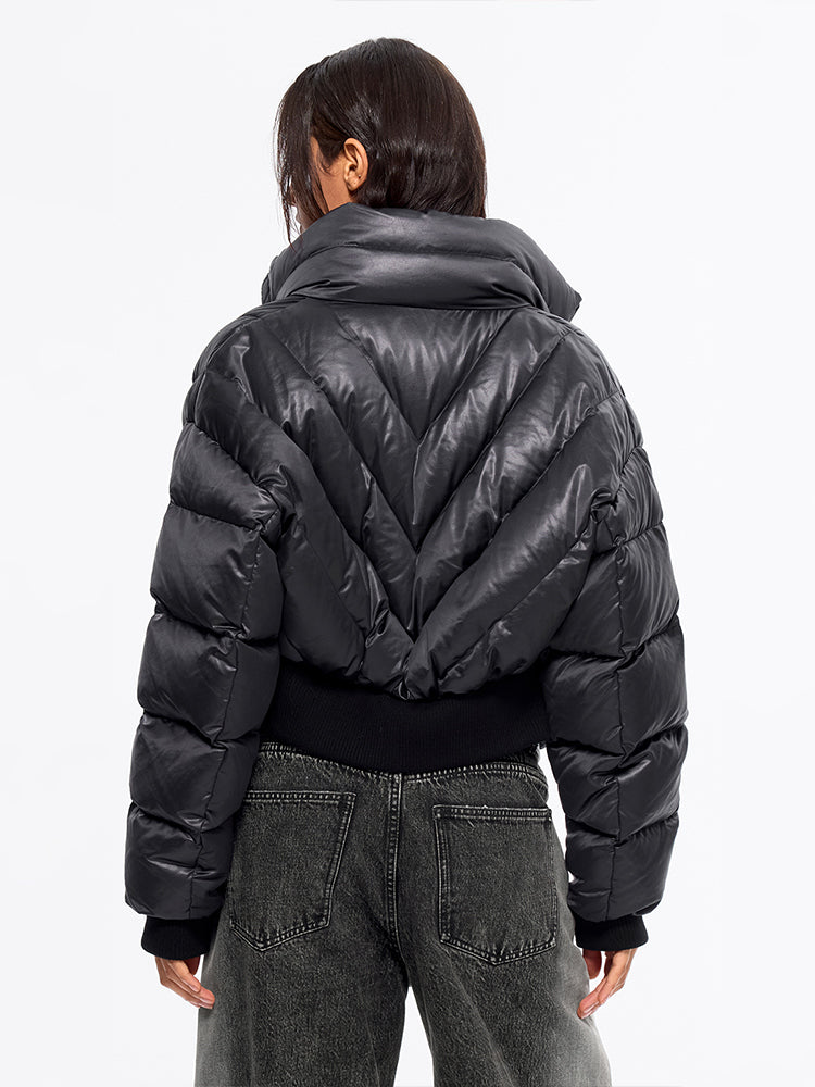 Flannel Neck Puffy Jacket