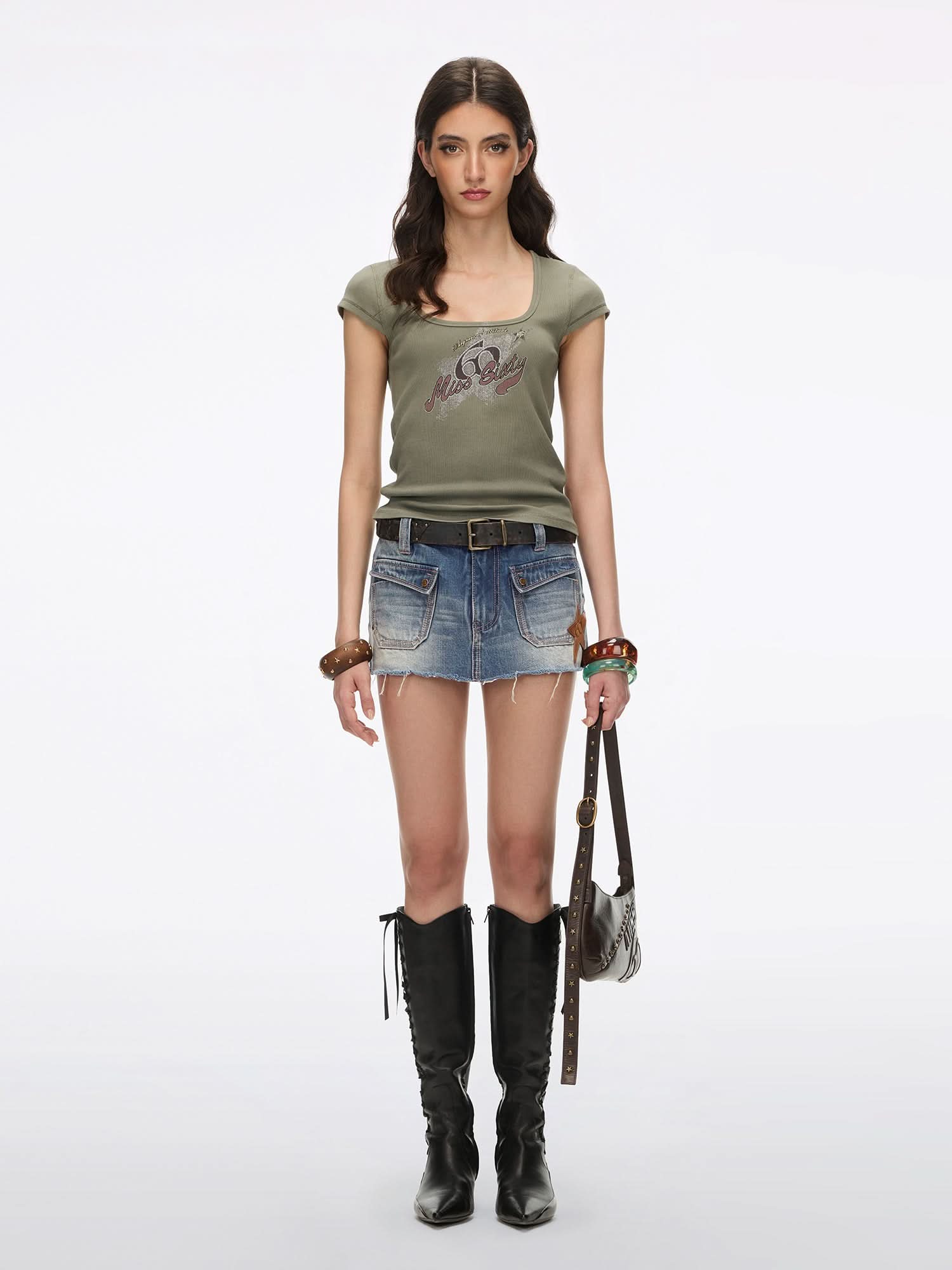 Multi-Stud Genuine Leather Belt