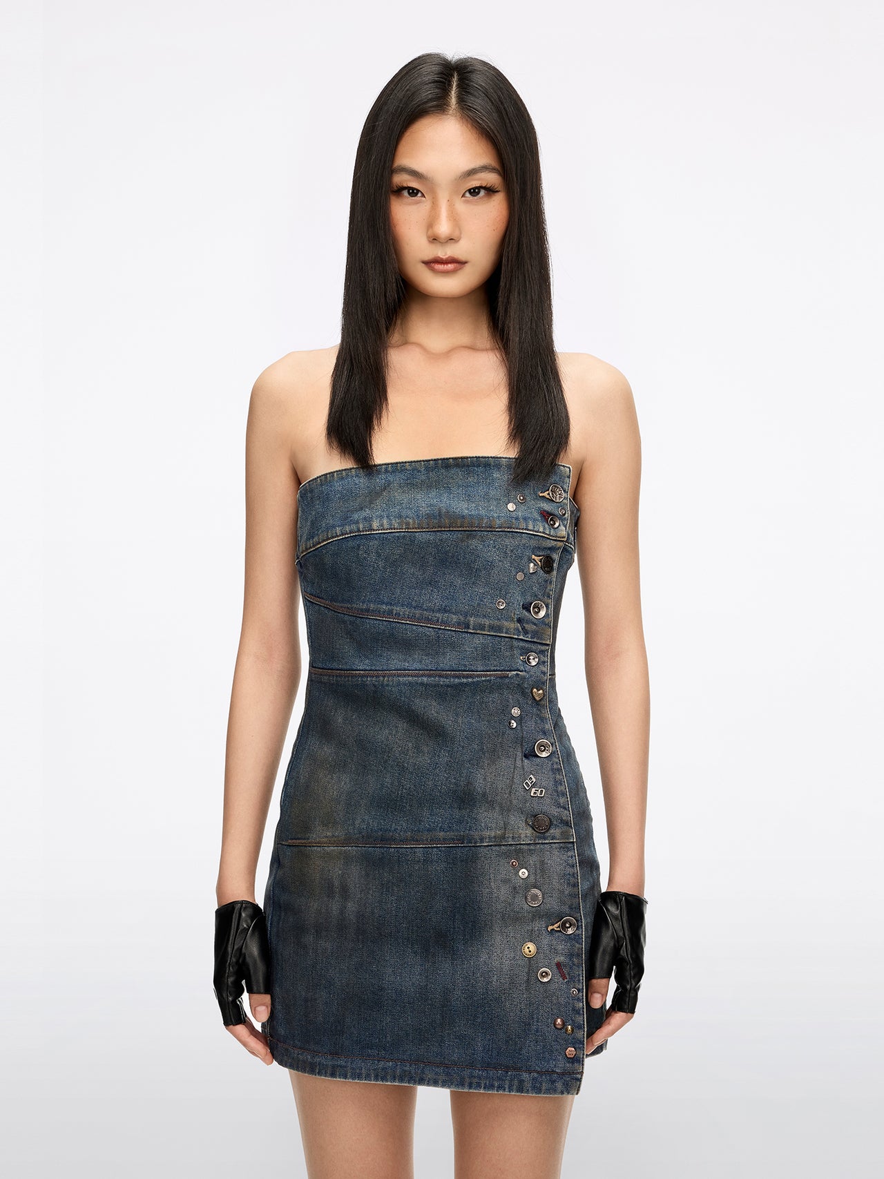 Multi-Button Denim Dress
