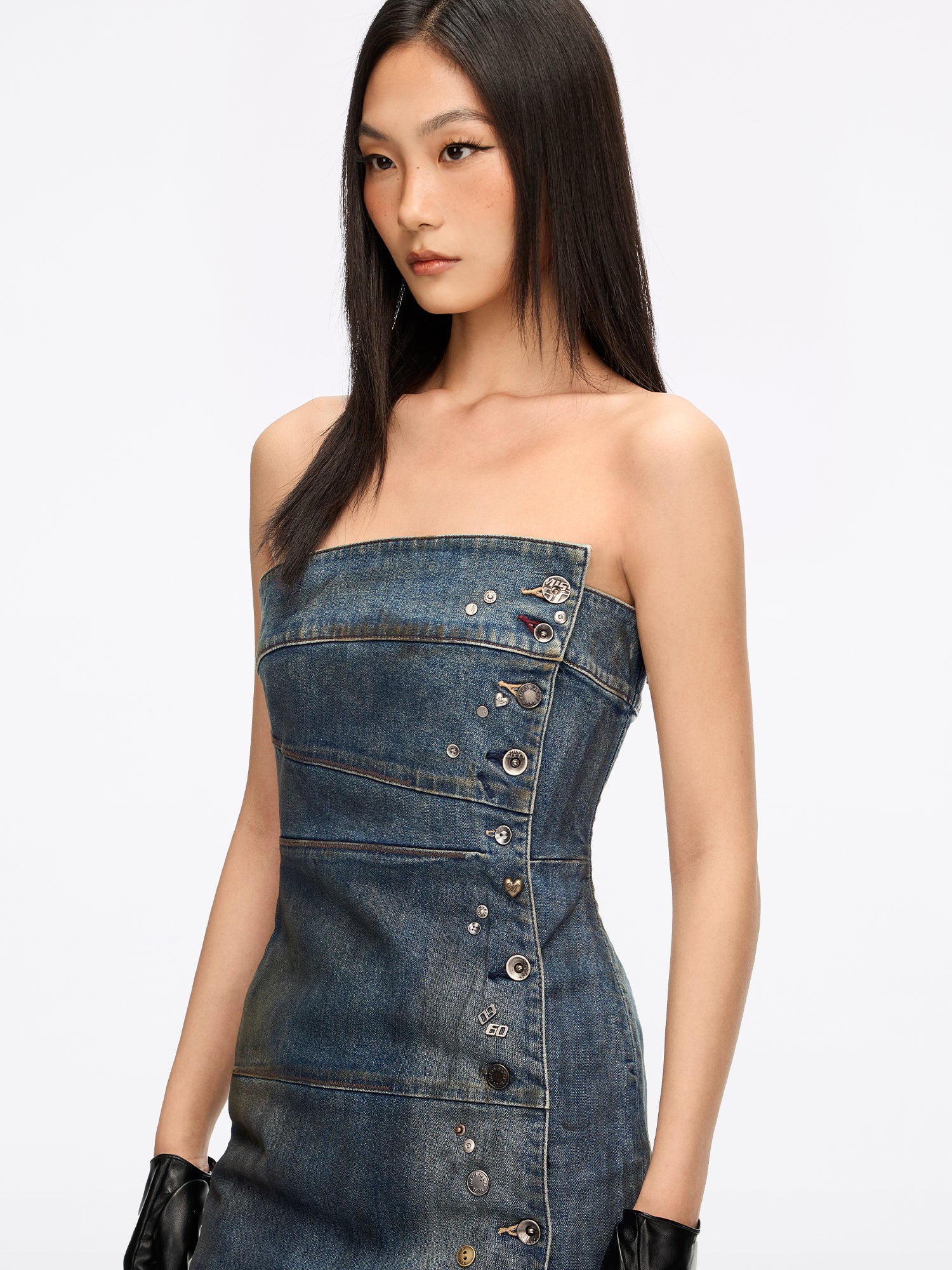 Multi-Button Denim Dress