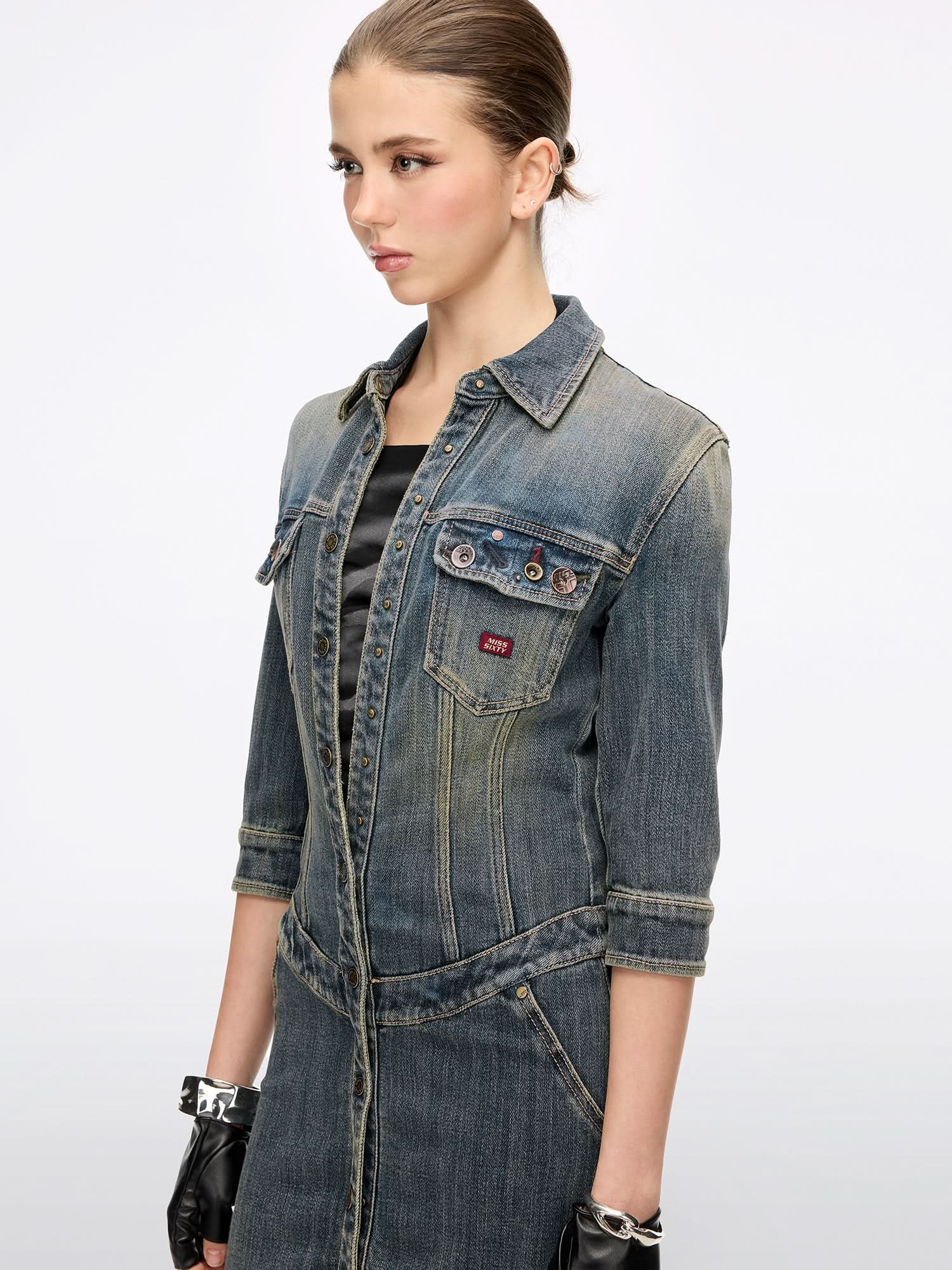 Button-Front Denim Dress