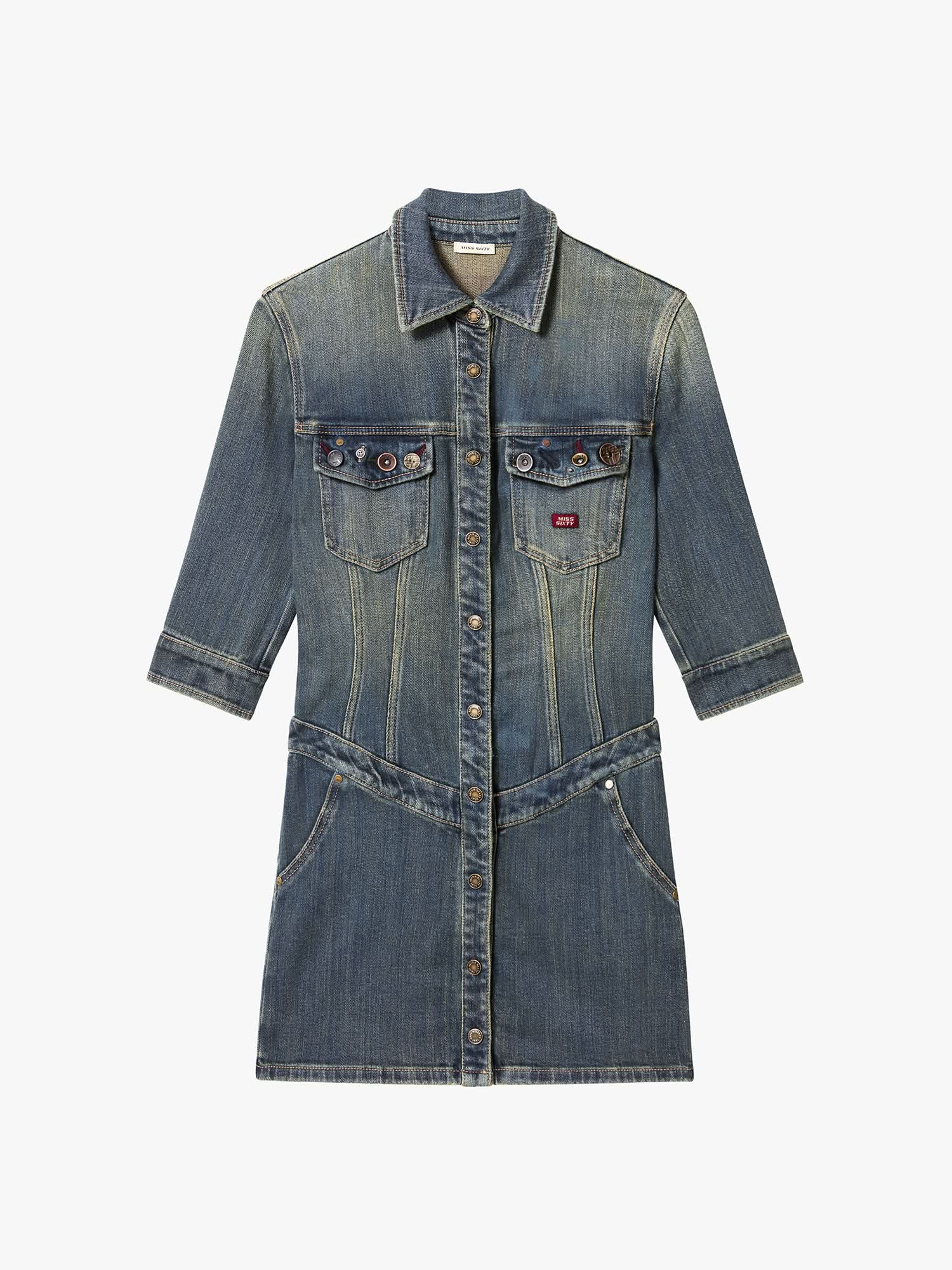 Button-Front Denim Dress