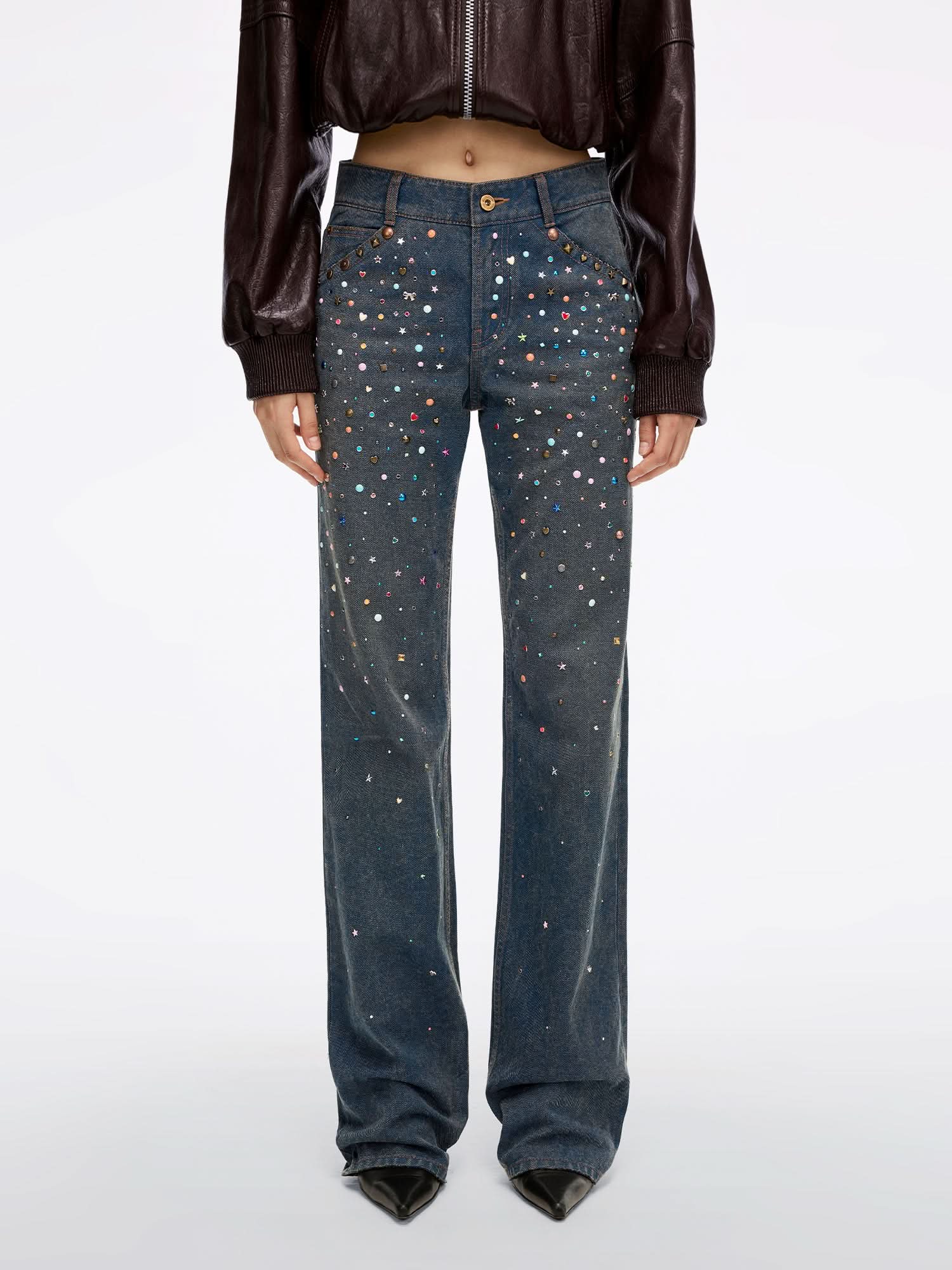 Rhinestone Straight-Leg Jeans