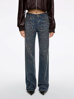 Rhinestone Straight-Leg Jeans