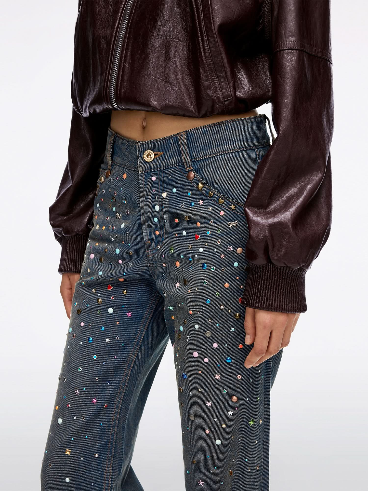 Rhinestone Straight-Leg Jeans