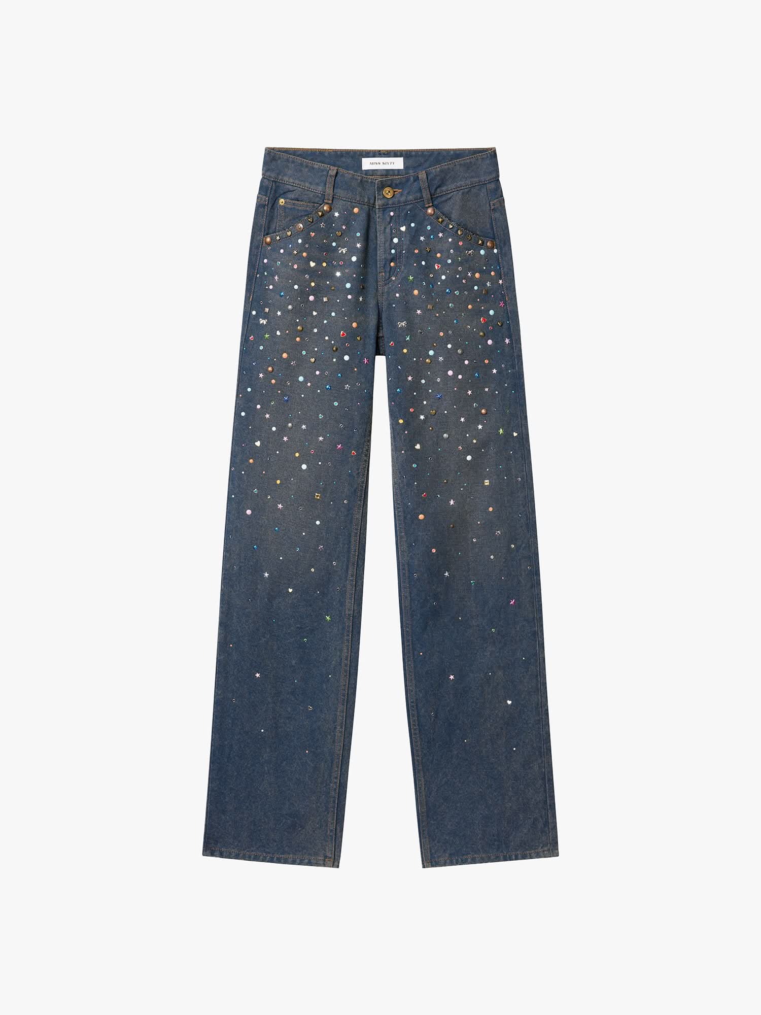 Rhinestone Straight-Leg Jeans