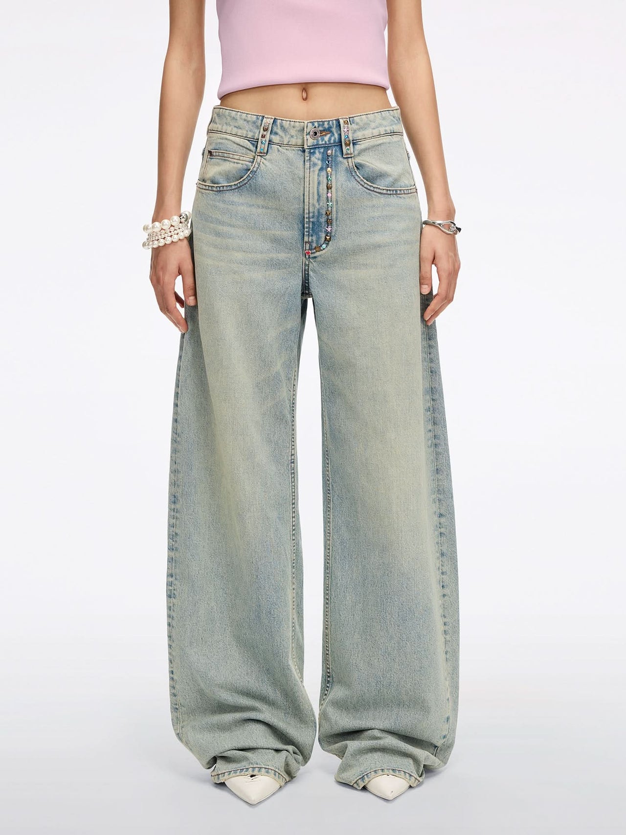 Rhinestone Wing Embellished Jeans