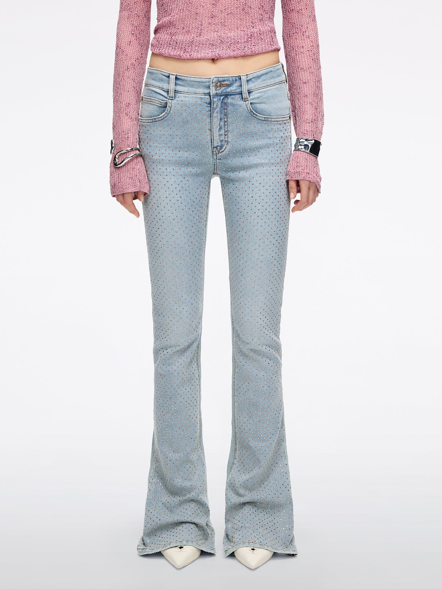 Rhinestone Flared Jeans