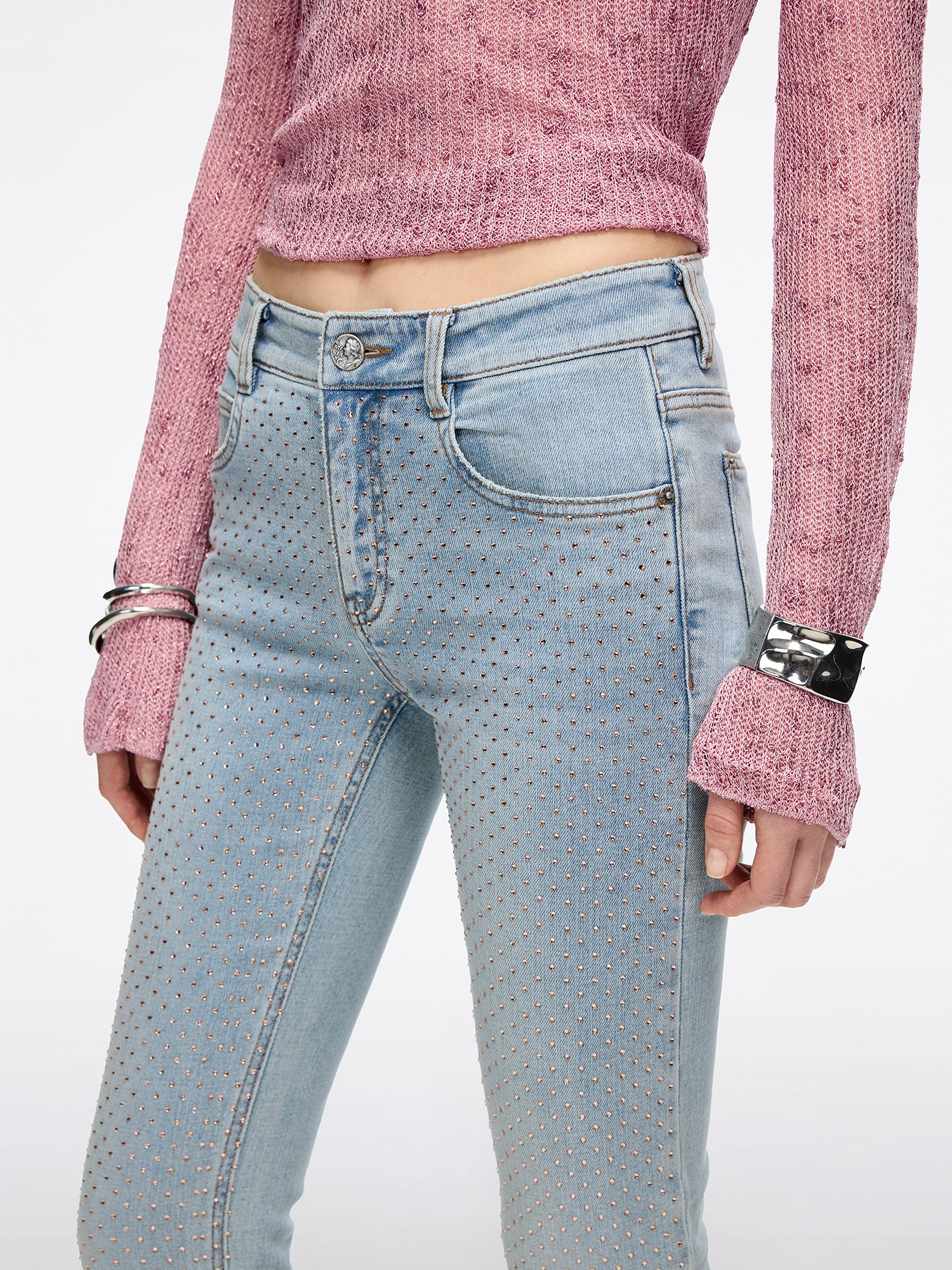 Rhinestone Flared Jeans