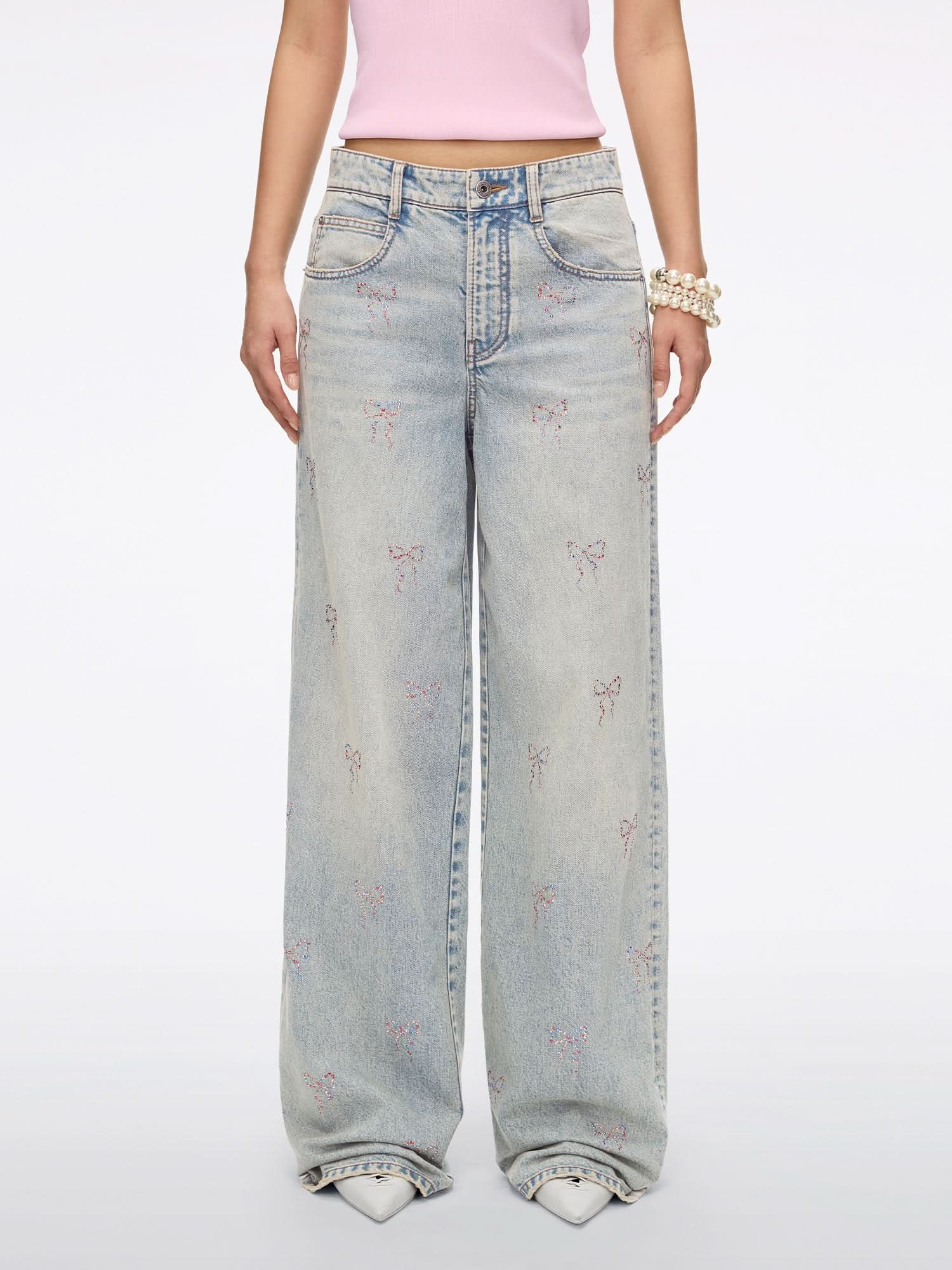 Rhinestone Straight-leg Jeans