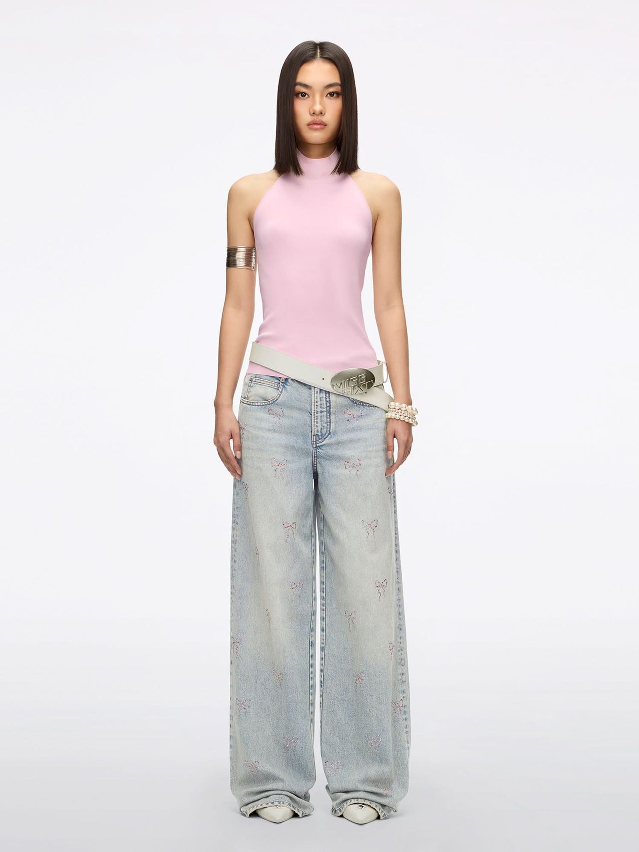 Rhinestone Straight-leg Jeans