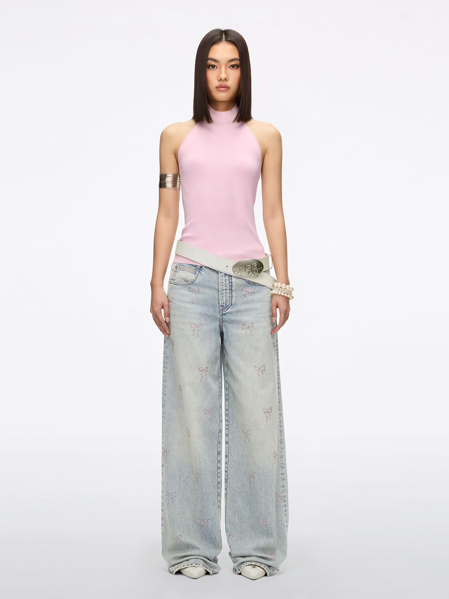 Rhinestone Straight-leg Jeans