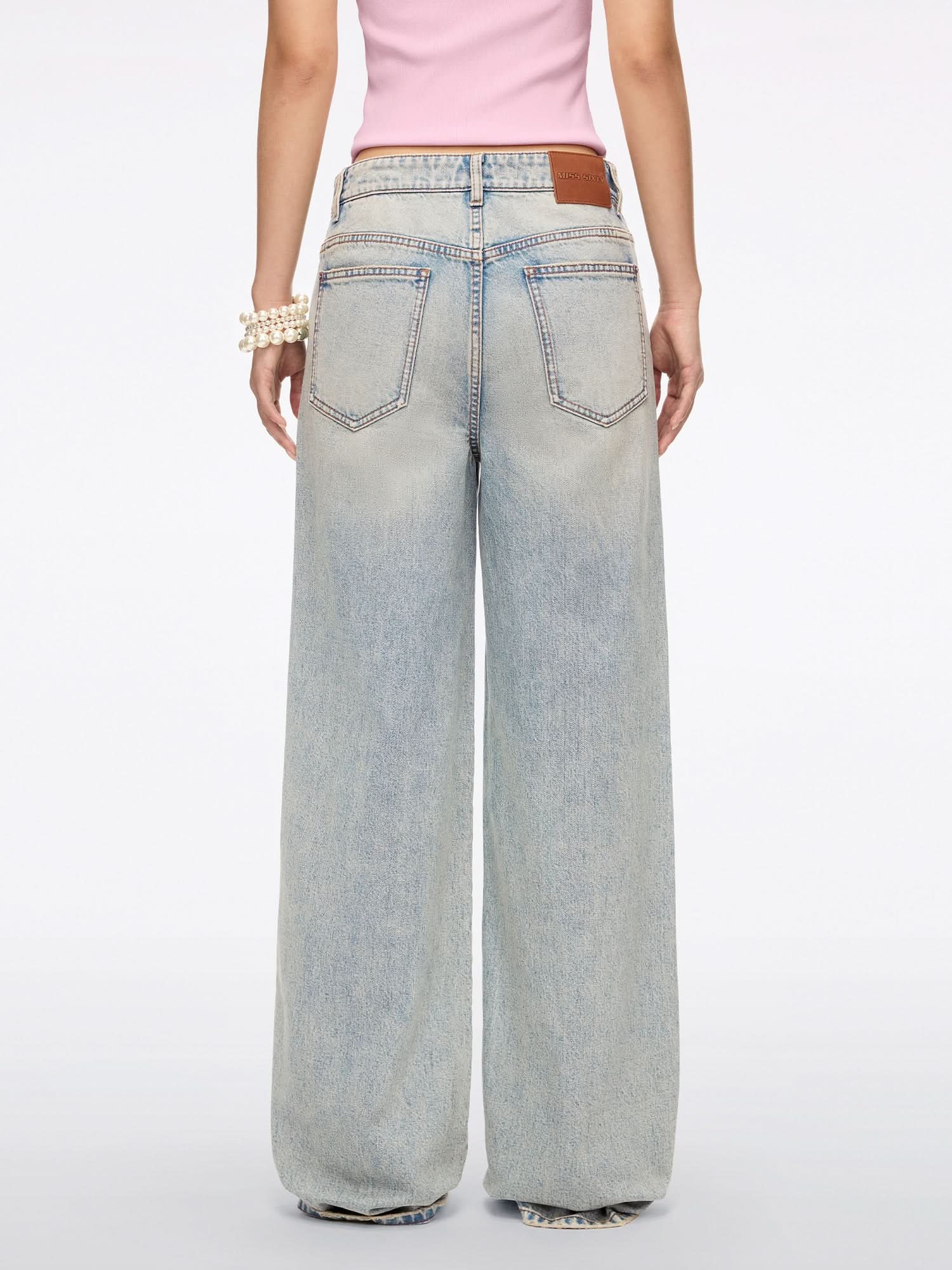 Rhinestone Straight-leg Jeans