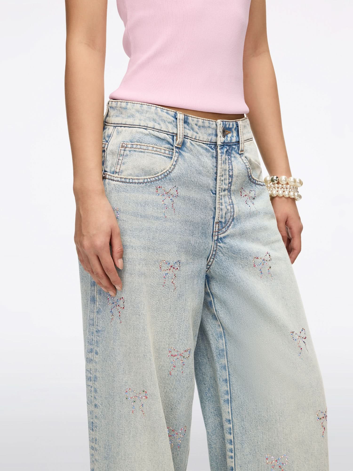 Rhinestone Straight-leg Jeans