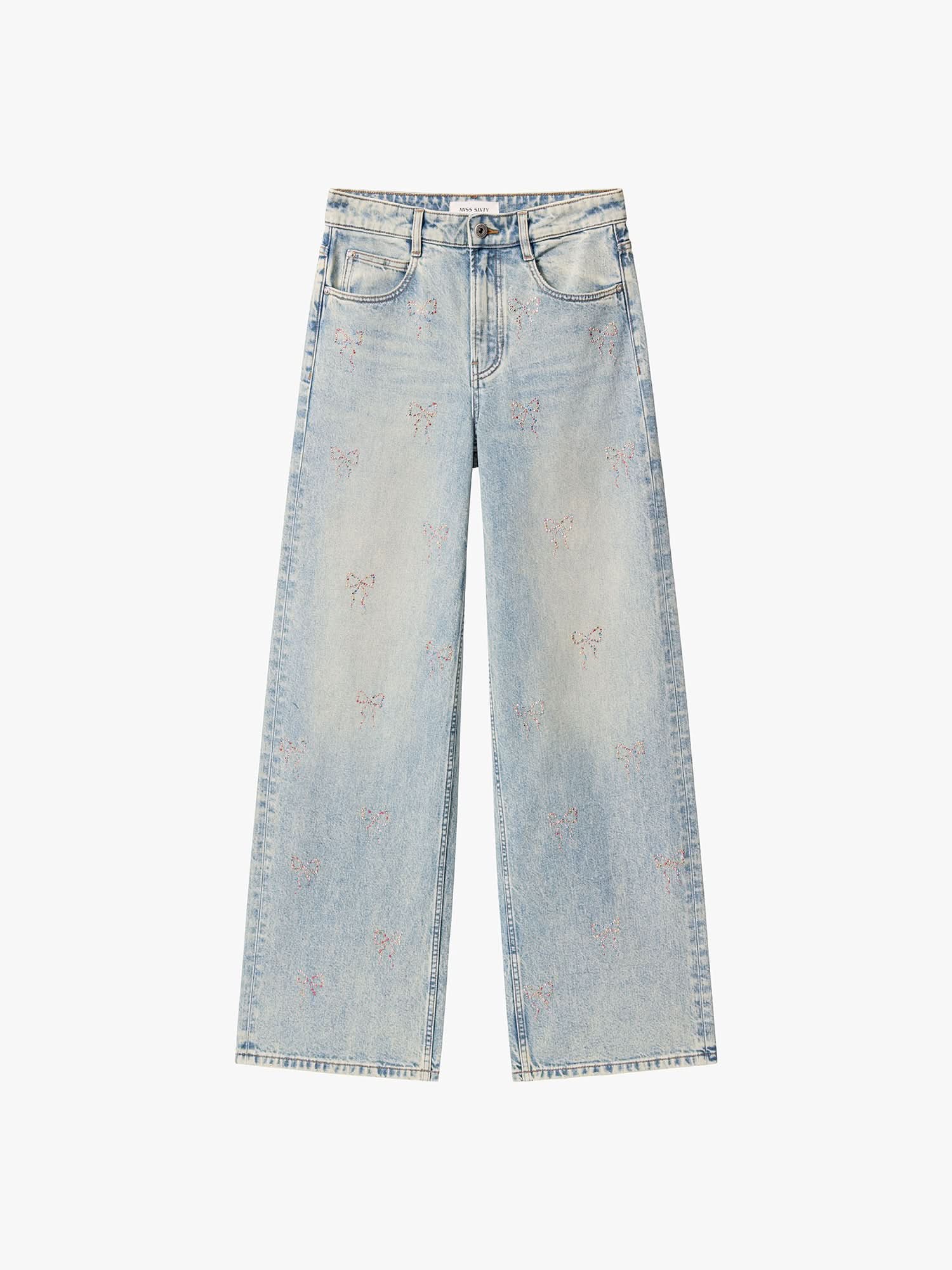 Rhinestone Straight-leg Jeans
