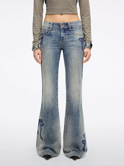 Rhinestone-Embellished Flared Jeans