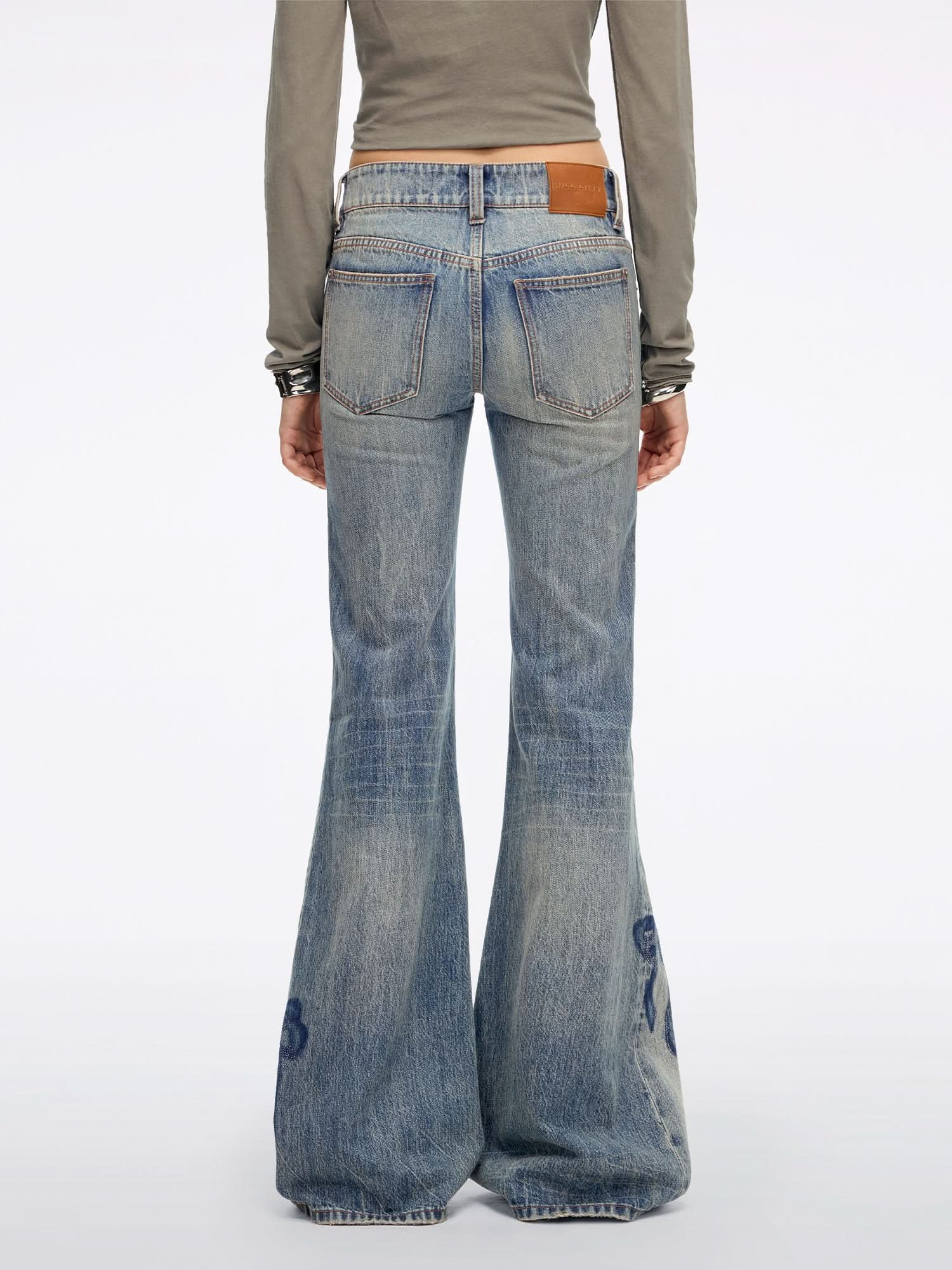 Rhinestone-Embellished Flared Jeans